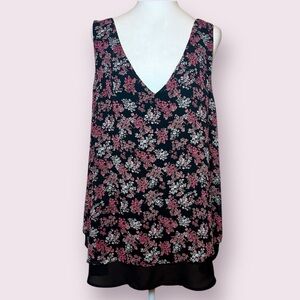 Torrid Double-Layer Floral Tank Top Flowy Chiffon Black & Pink Size 2X